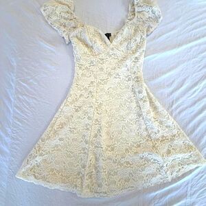 Windsor Cream Floral Lace Off-the-Shoulder Fit & Flare Mini Dress